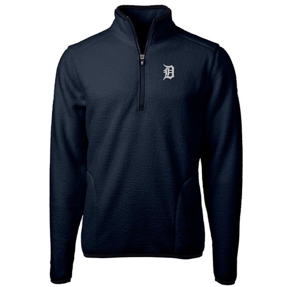 Men's Cutter & Buck Navy Detroit Tigers Big & Tall Cascade Eco Sherpa Fleece Quarter-Zip Pullover Jacket