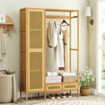 thumbnail image 2 of Costway Bamboo Clothing Rack with Cabinet Hanging Rod Storage Shelf & Drawers for Foyer, 2 of 10