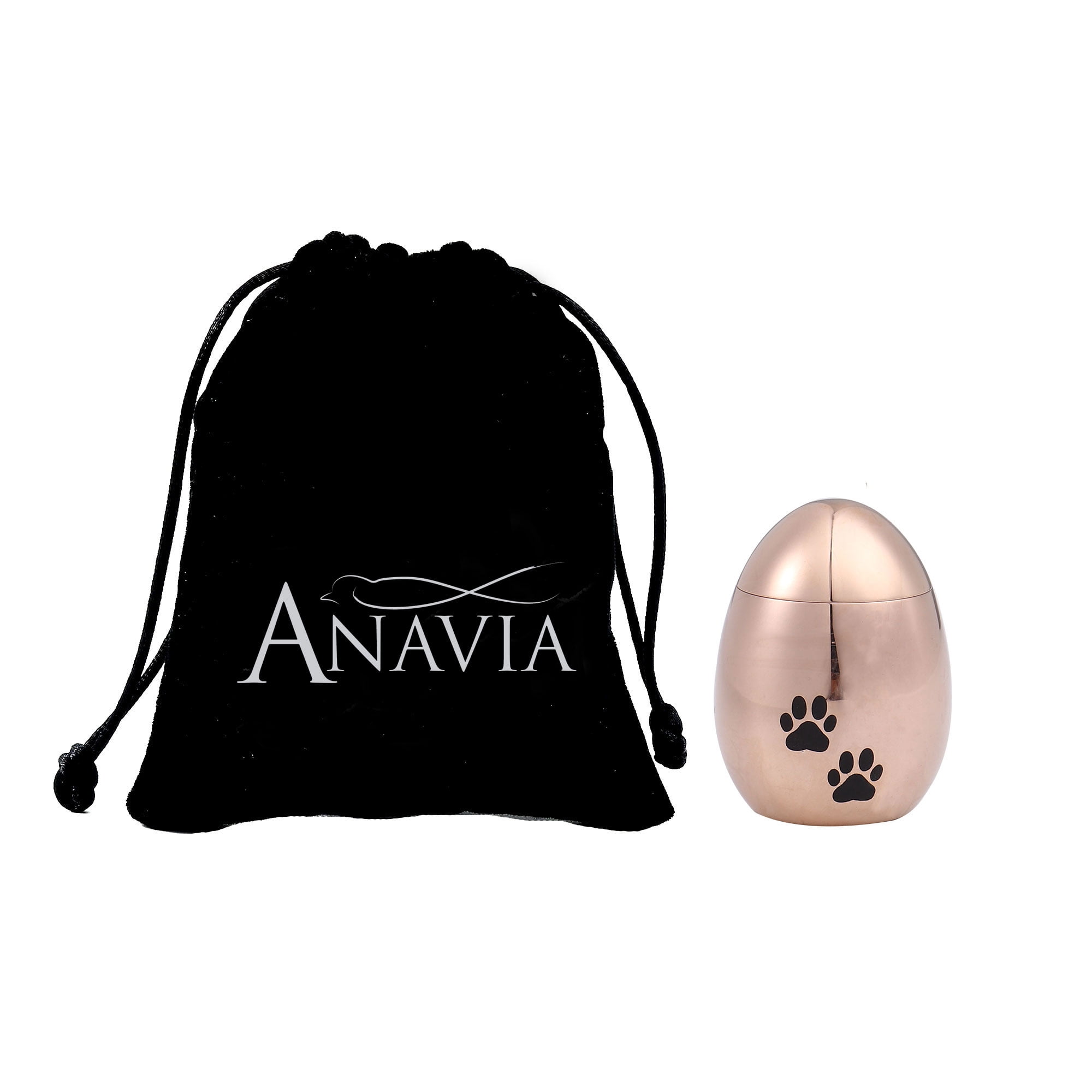 Waterproof Stainless Steel Small Rose Gold Pet Cremation Urn for Ashes Holder Handcrafted Paw Print Memorial Ash Container Keepsake with Free Gift Pouch