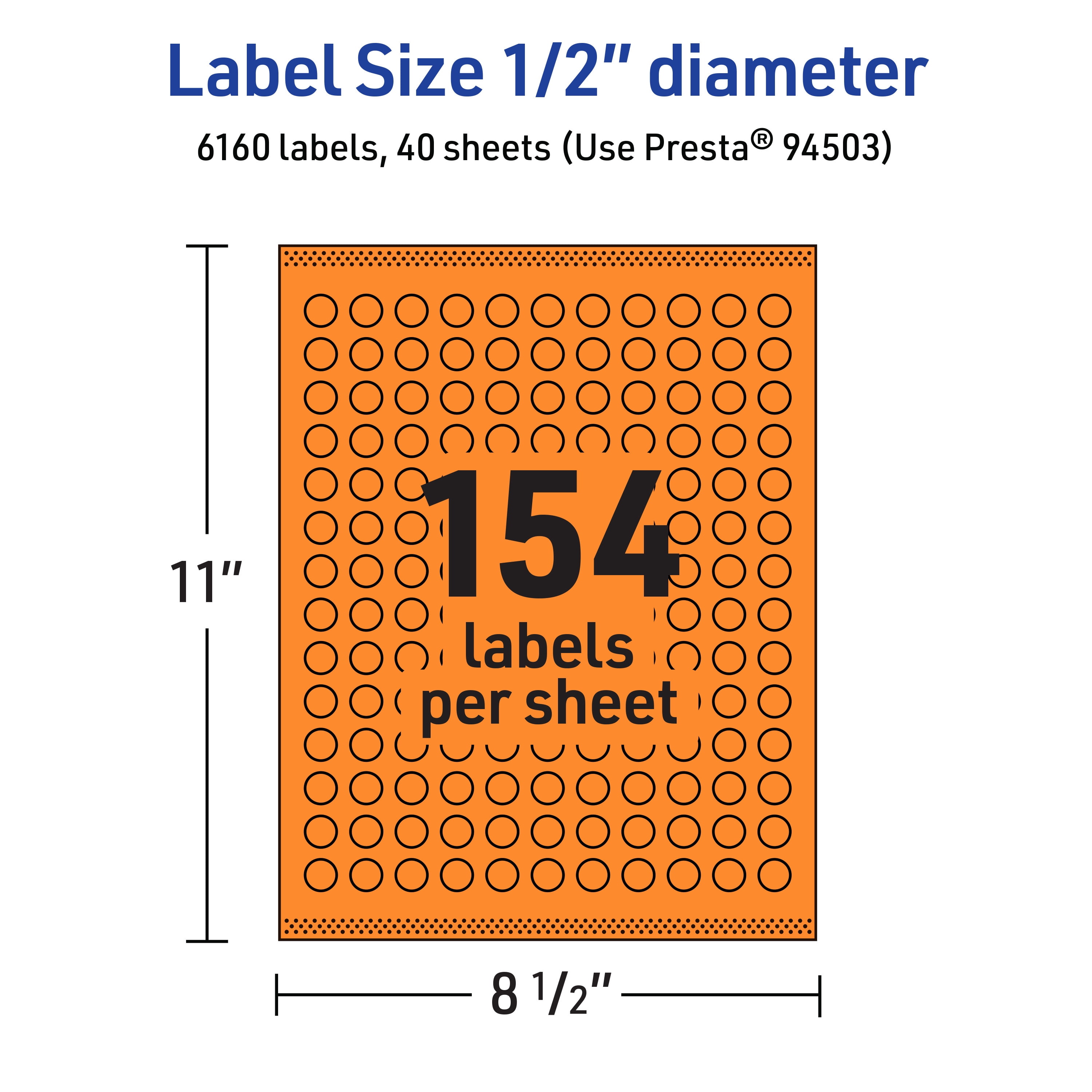 Avery Printable Round Labels, Bright Orange, 0.5" Diameter, 6,160ct