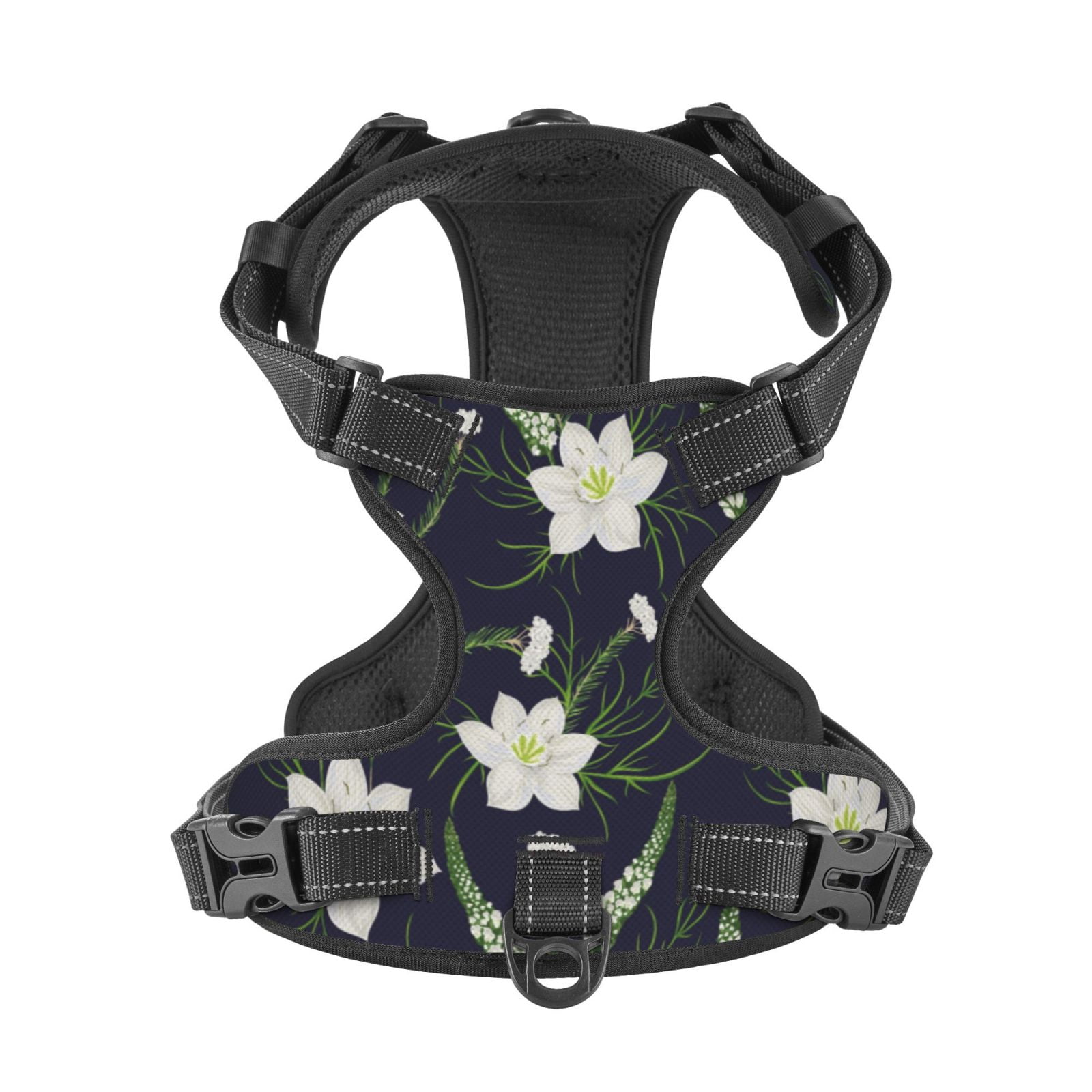 Kdxio Lilies Flowers Print No Pull Dog Harness Adjustable Reflective Oxford Easy Control Medium Large Dog Harness for Training and Everyday-Small