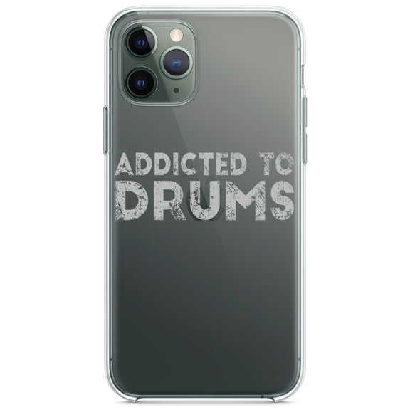 DistinctInk Clear Shockproof Hybrid Case for iPhone 11 Pro (5.8" Screen) - TPU Bumper Acrylic Back Tempered Glass Screen Protector - Addicted to Drums