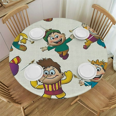 

Xllo0ord Cartoon Round Fitted Tablecloth with Elastic Edge Circus Carnival Artful Festive Pattern Print Polyester Table Cloth Fit Round Table up The Ultimate Protection for Table 46 -50