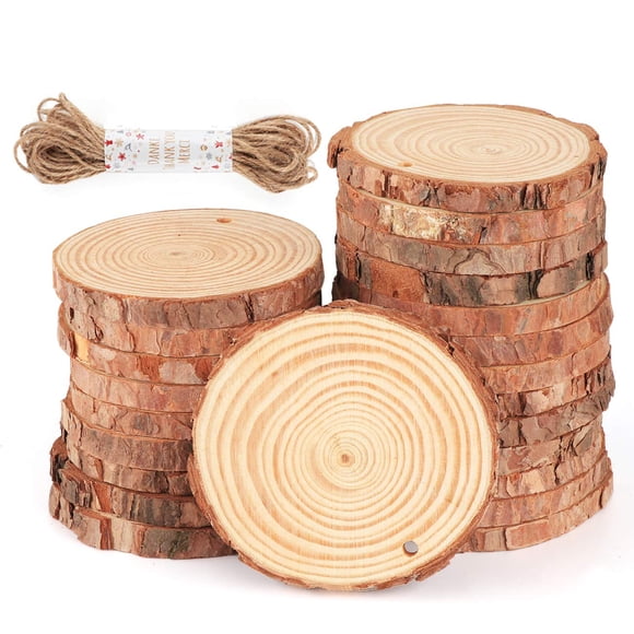 Wood Slices ilauke, 30 unidades, 8-9 cm, con hilo de yute