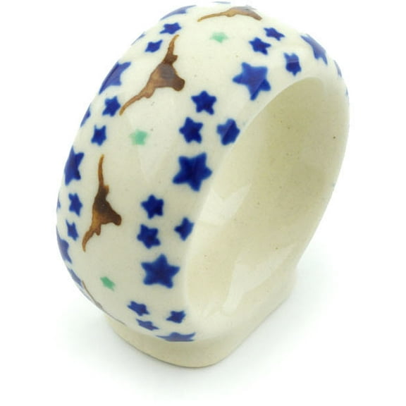 Polish Pottery 2-inch Napkin Ring (Texas State Theme) Hand Painted in Boleslawiec, Poland Certificate of Authenticity