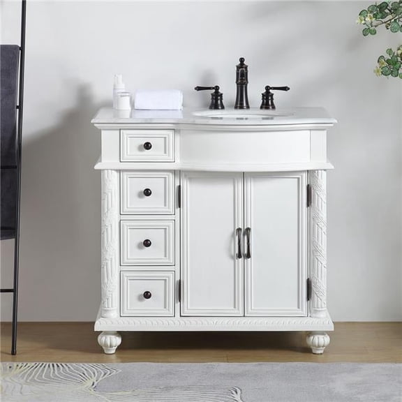 36 in. Carrara White Marble Top Single Sink Bathroom Vanity