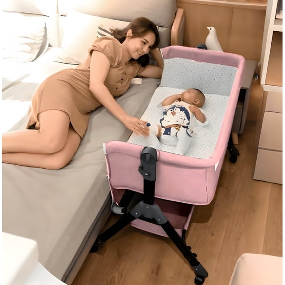 EaseBaby Baby Bassinet, Newborn Crib, Convenient Toddler Cradle with Changing Table for 0-24Months,Unisex,Pink