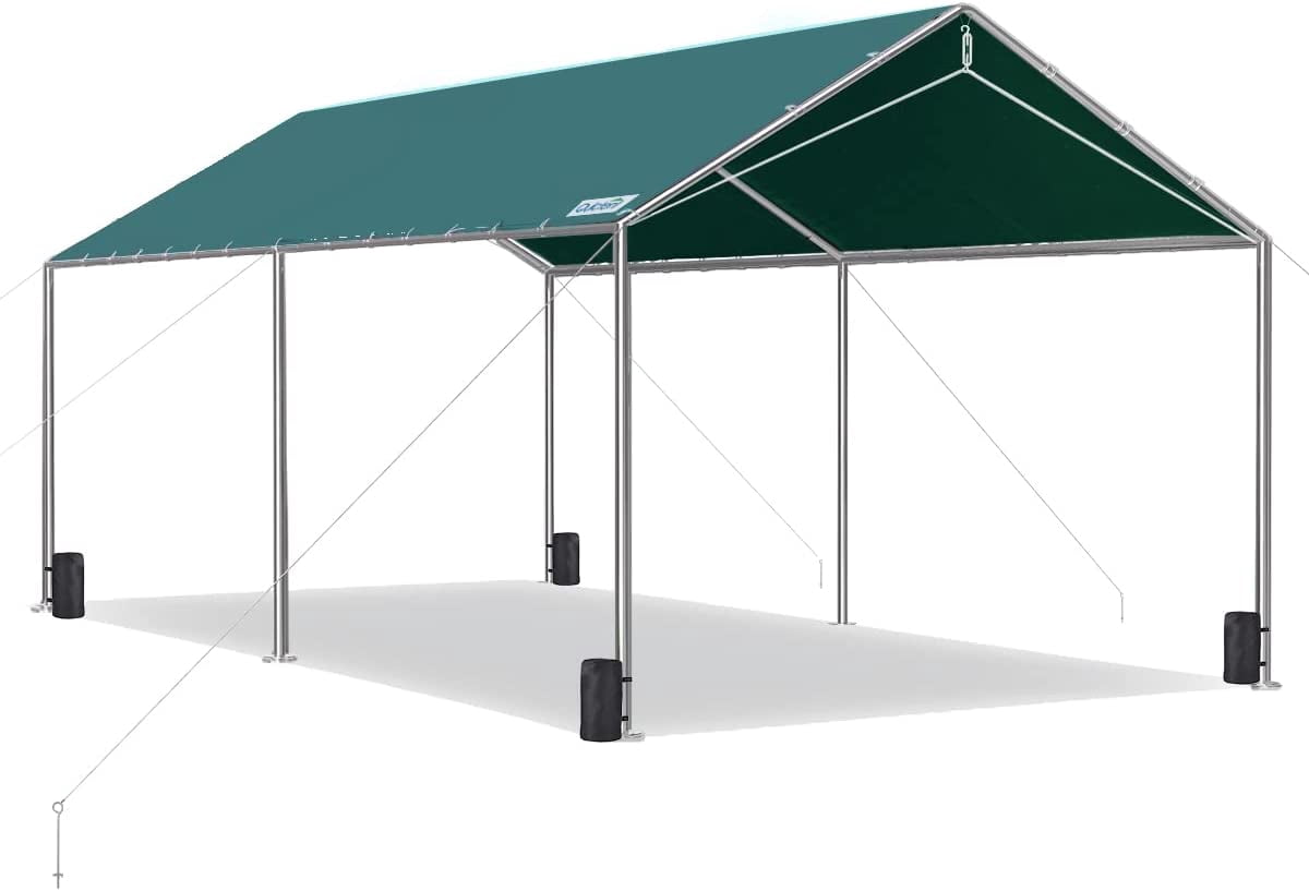 Quictent 10X20ft Heavy Duty Carport Outdoor Car Canopy with 3 Reinforced Steel Cables-Green
