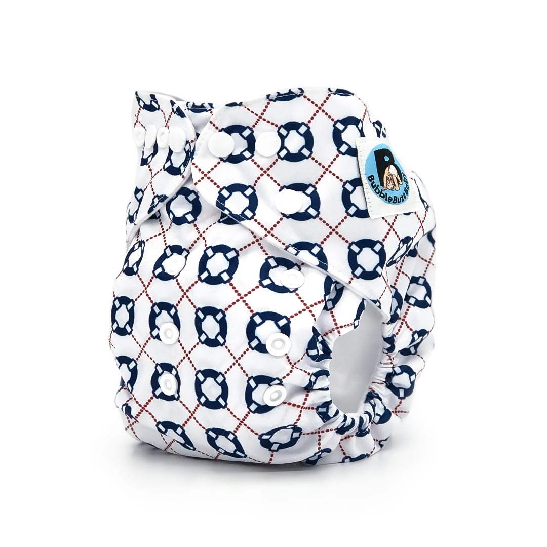 Yachtsman Collection, 6 Pocket Cloth Diapers for Babies in Red, White and Blue Nautical Patterns + 6 Cloth Diaper Inserts | Bubble Butt Baby
