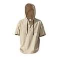 thumbnail image 5 of ZQUUVOU Men's Hooded Shirt Henley Solid Color Cotton Linen Short Sleeve Button Pocket Shirts (Khaki,S), 5 of 9