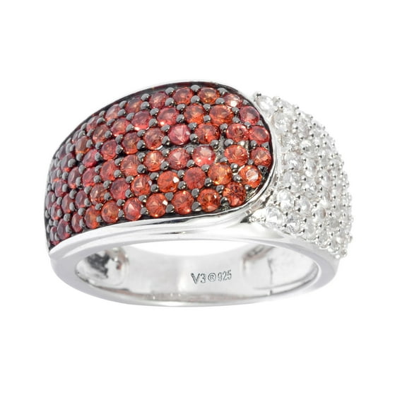 V3 Jewelry® 925 Sterling Silver with Natural Orange Sapphire and White Sapphire Wide Band Ring