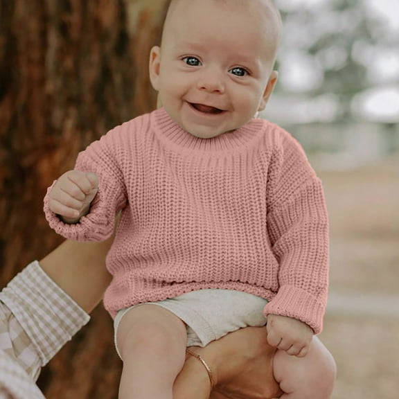 Sweaters Long Sleeve Crewneck Pink Pullover Sweater Warm Fall Winter Clothes 18-24 Months Sweater Girls