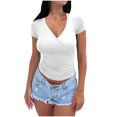 thumbnail image 2 of Fengqque Womens Summer Fashion Short Sleeve V Neck Waist-cinching Tight-fitting T Shirts Casual Tops White XL(XL), 2 of 2