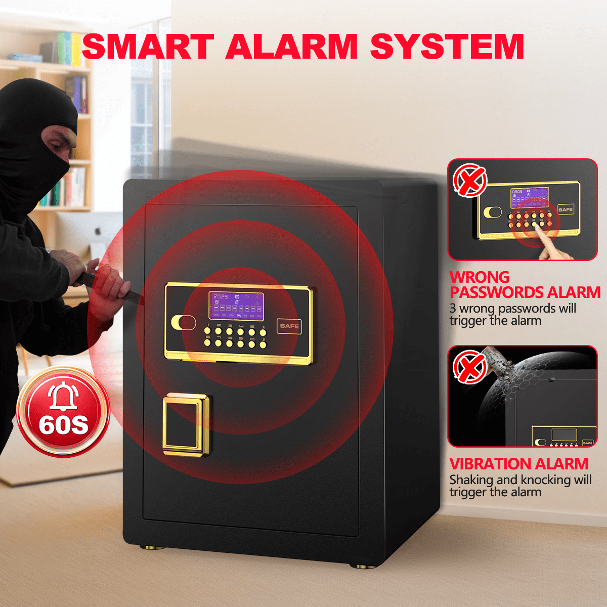 RYCUZO 3.5 Cuft Large Safe Box, Digital Keypad Home Security Safe With Fireproof Bag & Alarm System(Black)
