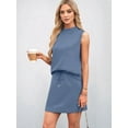 thumbnail image 6 of 2 Piece Skirt Sets for Women Summer Beach Vacation Outfits Mock Neck Tops Tennis Skirt Lounge Sets Gray Blue XL, 6 of 9