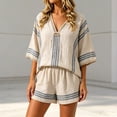 thumbnail image 2 of Swanpen Women's Summer 2 Piece Outfit Striped Print V Neck Dolman Short Sleeve Linen Blend Loose Shorts Set Beach Vacation Loungewear, 2 of 4