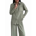 thumbnail image 2 of Conjuntos de 2 Piezas para Mujer: Conjuntos Casuales de Salón, Camisas de Larga con Botones y Pantalones de Pierna Verde S, 2 of 9