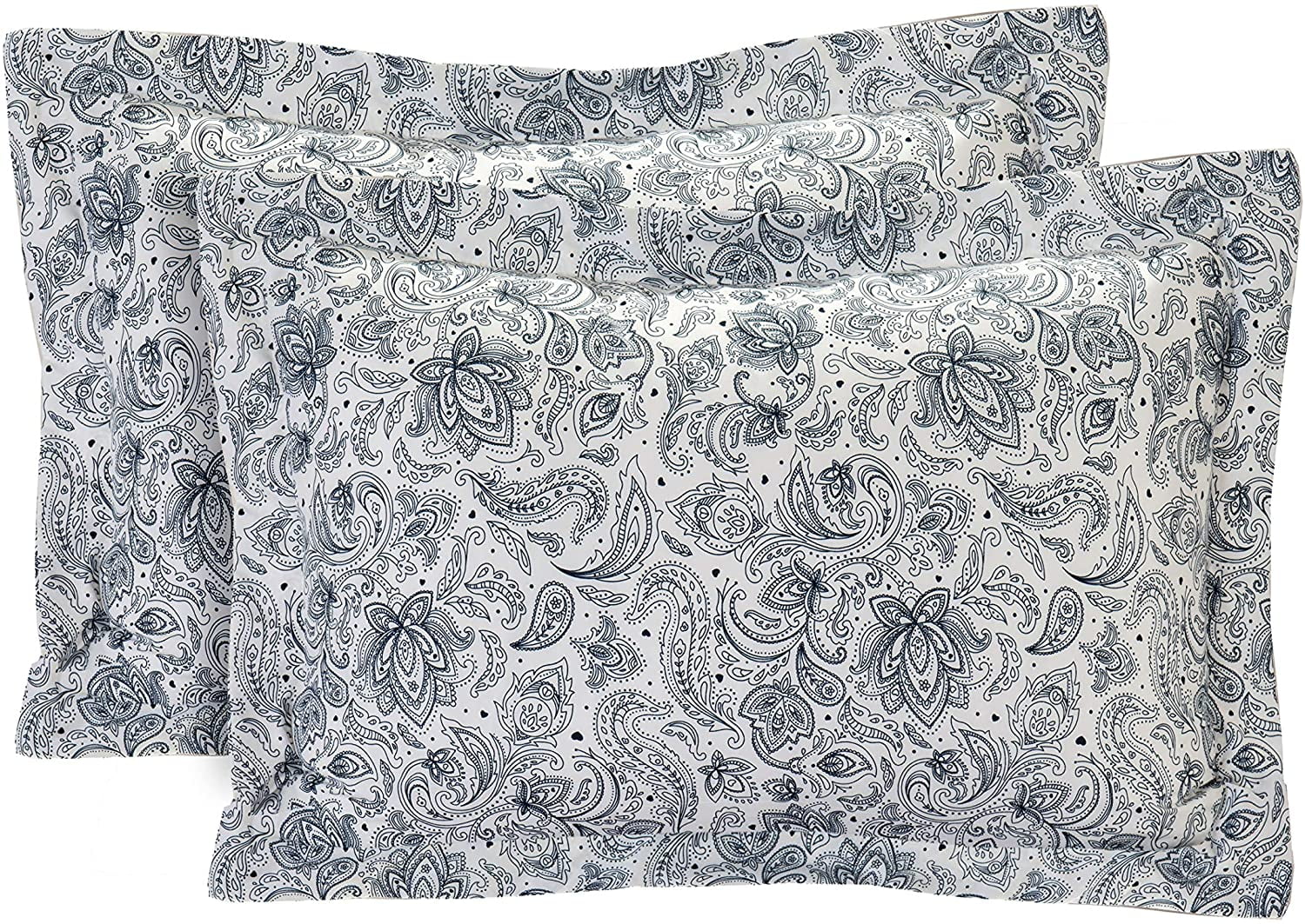 3-Piece Duvet Set, Paisley Design, Comforter Cover with Corner Ties & Button Closure, Full/Queen, Navy Blue