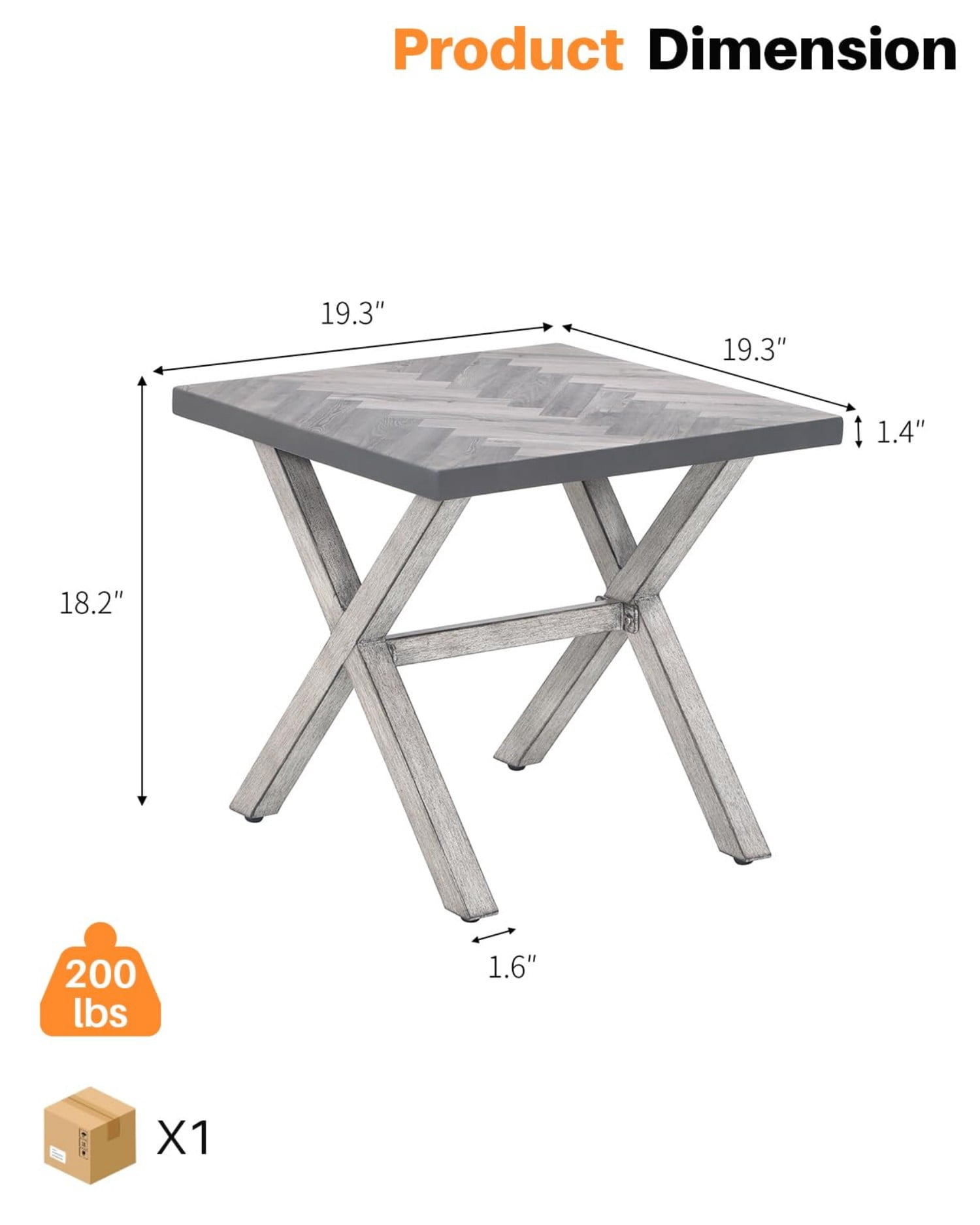 Aluminum Outdoor Side Table, Anti-Rust Square Patio End Table with Resin Top, Modern Weather-Resistant Outdoor Side Table for Yard, Garden, Poolside, Balcony, Porch, Dark Gray