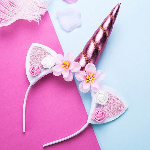 Gold Horn Unicorn Headband Kids Girl Princess Flower Headband Cute Glitter Ear Hair Bands Hair Hoop for Party Daily Wearing Accessories Cosplay Costume Decoration 