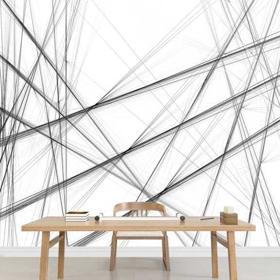 wall26 - Abstract Black and White Background with Crossing Lines - Removable Wall Mural | Self-Adhesive Large Wallpaper - 66x96 inches
