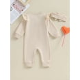 thumbnail image 4 of Suealasg Baby Girls Rompers Letter Embroidered Crew Neck Long Sleeve Jumpsuits Fall Toddler Clothes Bodysuits with Headband, 4 of 9