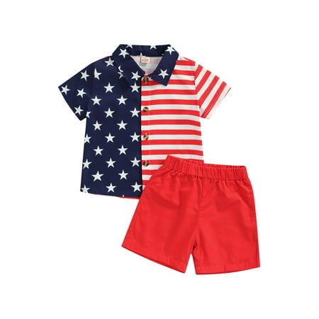 

Raruxxin 4th of July Toddler Baby Boys Two Piece Summer Outfits Stripe Star Print Shirt Tops + Shorts Pants Clothes Set