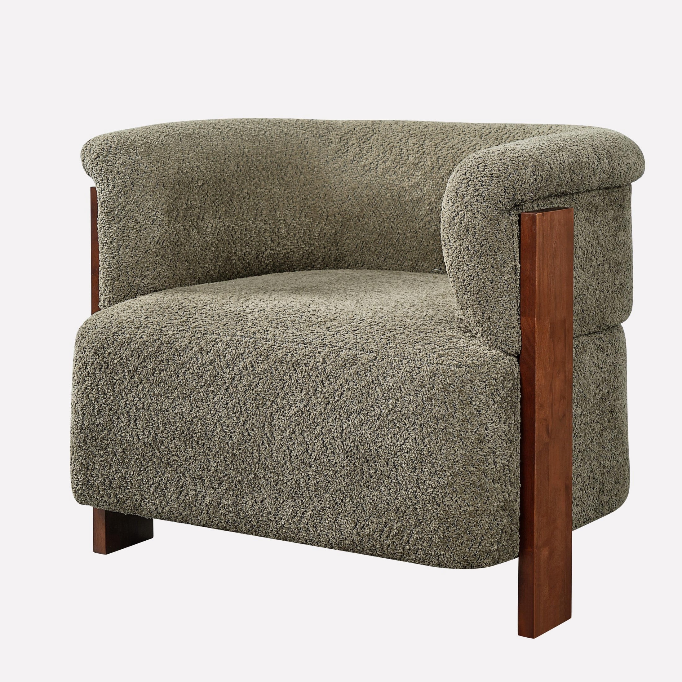 Christopher Knight Home Mid-Century Curved Upholstered Barrel Accent Chair with Wooden Legs, Green