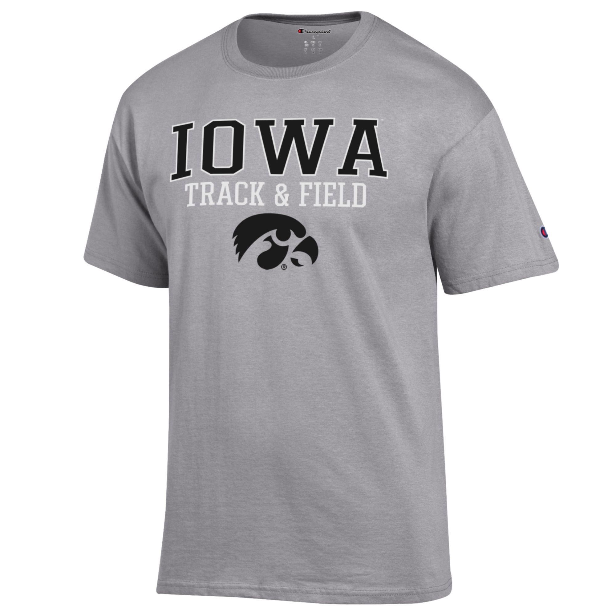 Men's Champion  Gray Iowa Hawkeyes Track & Field Stack T-Shirt