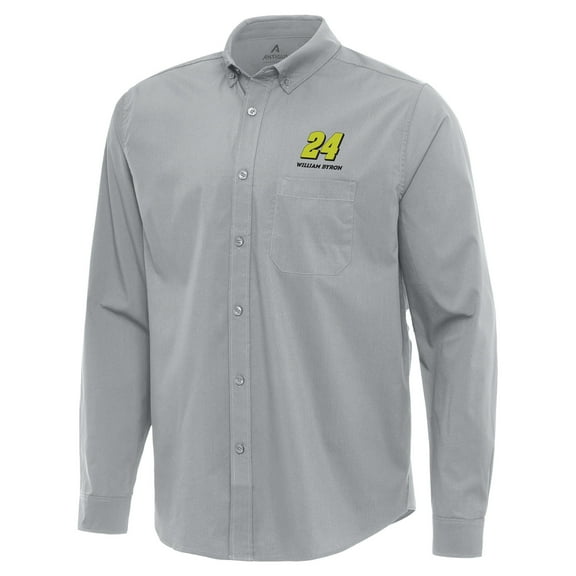 Men's Antigua  Gray William Byron Flight Woven Tri-Blend Long Sleeve Button-Down Shirt