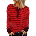 thumbnail image 1 of Yuyuzo Long Sleeve Tops for Women Crew Neck Tops Button down Stripe Fall Pullover Blouses, 1 of 7