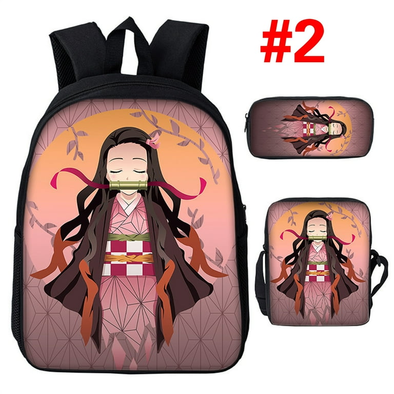 2 Piece Set Anime Nezuko Backpack Bag Demon Slayer Kawaii Cartoon