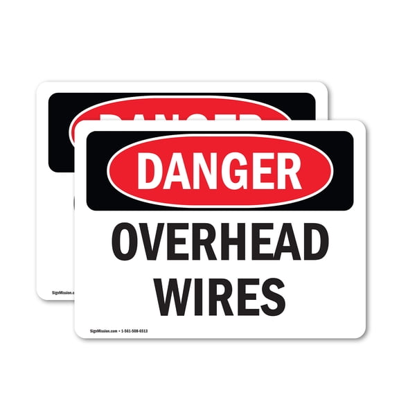 (2 Pack) Overhead Wires OSHA Danger Sign 5 Inch X 3.5 Inch Vinyl Label Decal Sticker Weather Resistant, UV Protected for Workplace, Business, and Construction Site, Made in the USA