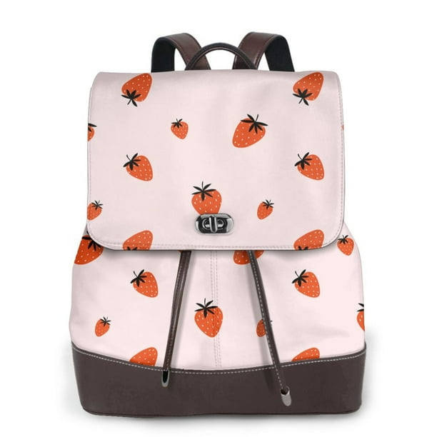 Easygdp Strawberry Mochila de Cuero para Mujeres, Bolso de Hombro, Bolsos de Mano de Moda para Trabajo y Viajes