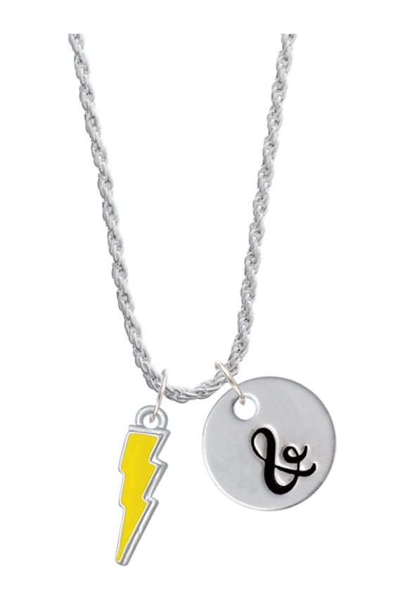 Silvertone Yellow Lightning Bolt Silvertone Script Initial Disc - & - Charm Necklace, 20"+3"