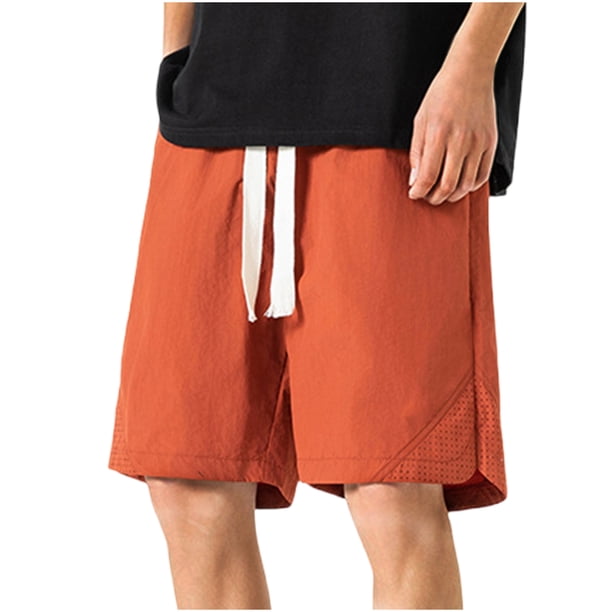 pstuiky Pantalones cortos de gimnasio, Pantalones cortos casuales de color sólido con cintura elástica y bolsillo con cordón para hombre Pantalones cortos de golf