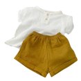 thumbnail image 3 of LNMQLPDBS Gender Neutral Baby Clothes Button Down Crewneck Short Sleeve Shirt + Elastic Waist Shorts 2pcs Outfits 12 Months Boys Clothes Casual Breathable Summer Sets for Daily White 18 Months, 3 of 9