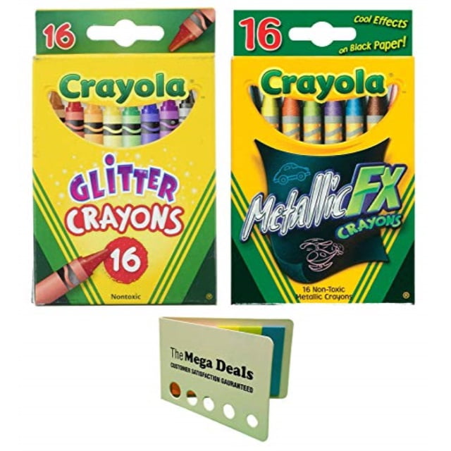crayola glitter crayons, 16 count crayola metallic fx crayons, 16