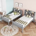 thumbnail image 4 of Leumius Twin Over Twin Bunk Bed with Shelves , Rubber Wood Bed with Shelves Headboard, Safety Guardrails and Ladder, Convertible to 2 Beds for Boys Girls Grey, 4 of 9
