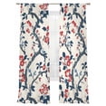 thumbnail image 2 of Sheer Curtains 96 Inches Long 2 Panels, Red Flower Leaves Branch on Retro Rod Pocket Curtain Voile Draperies, Summer Blue Leaf Light Filtering Window Treatment for Living Room Kitchen Bedroom, 2 of 8