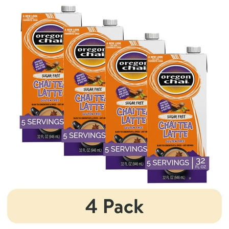 (4 pack) Oregon Chai Sugar Free Chai Concentrate, 32 Fluid Ounces (Pack of 1)