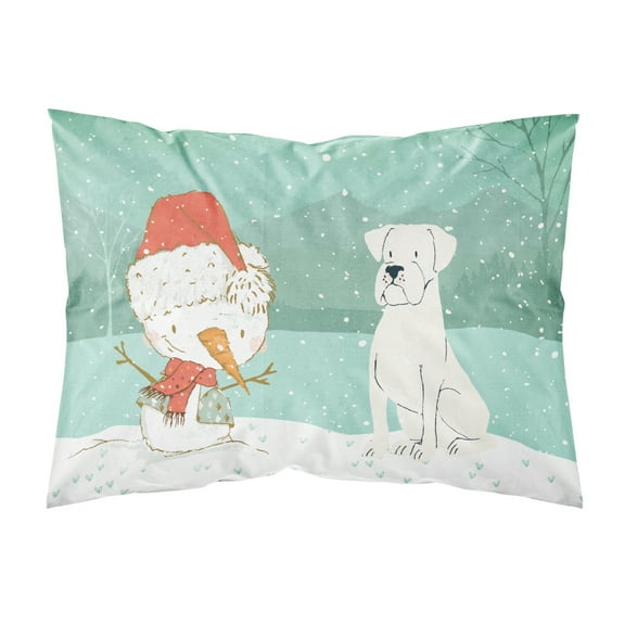 White Boxer and Snowman Christmas Fabric Standard Pillowcase
