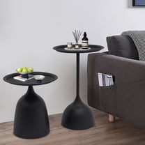 Set of 2 Round Side Tables Nesting Tables Nesting Side Table Set Round Coffee Table Pedestal Coffee Table Metal End Table Set Small Side Table for Living Room Bedroom Balcony (Matte Black)