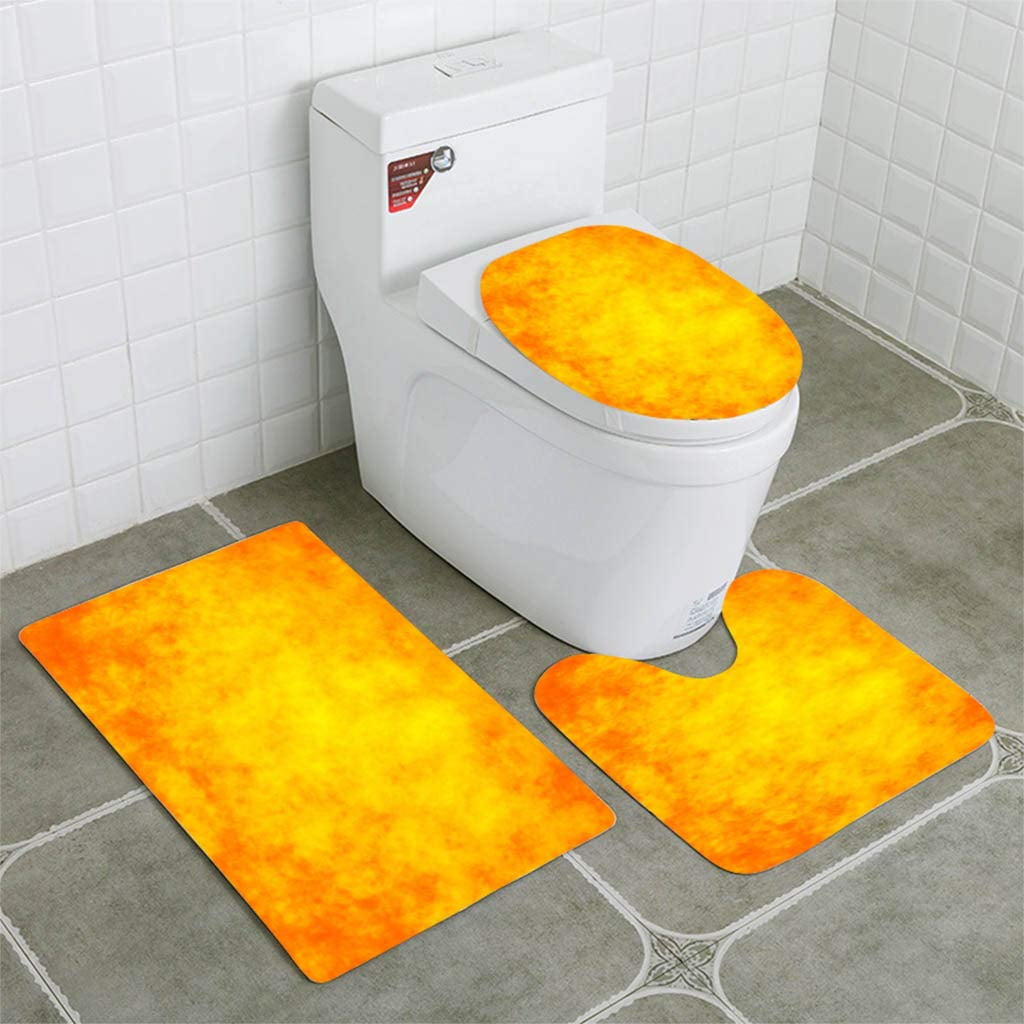 GOHAO Abstract Orange fire Bokeh Background 3 Piece Bathroom Rugs Set