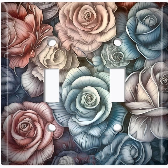 Metal Light Switch Wall Plate Outlet Cover (Printed Image of Rustic Roses - Double Toggle)