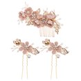 thumbnail image 1 of IFANLANDOR 3Pcs Pink Rhinestone Flower Hair Comb Wedding Hair Accessories Bridal Headpiece, 1 of 5