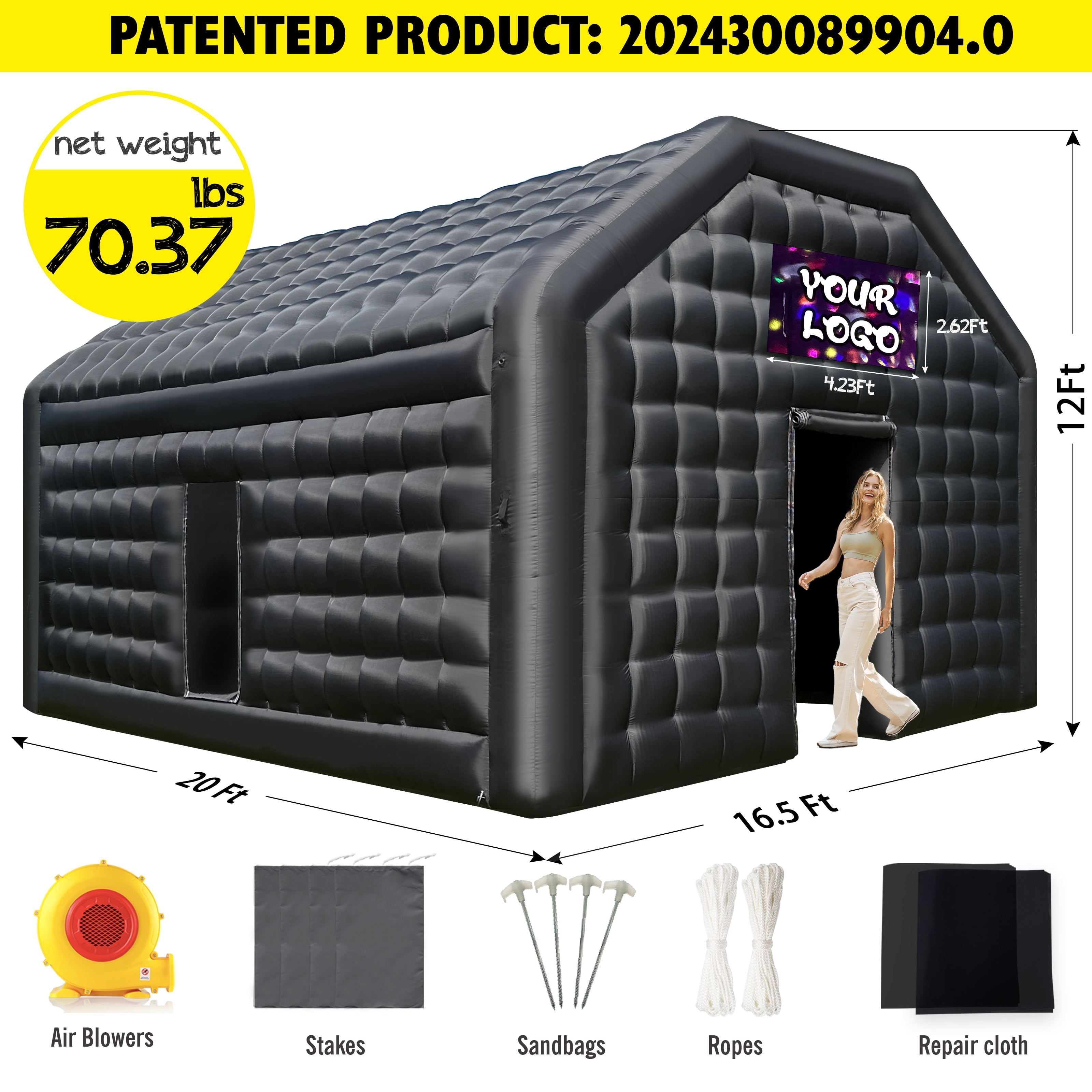WARSUN Large Black Inflatable Night Club 20x16.5x12Ft Inflatable Party Tent with Logo Area