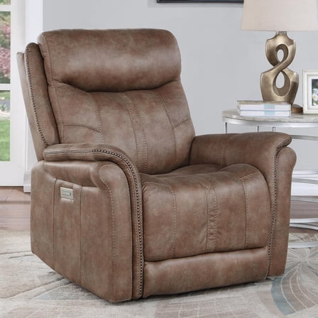 Morrison Camel Brown Polyester Faux Suede Leather Power Recliner
