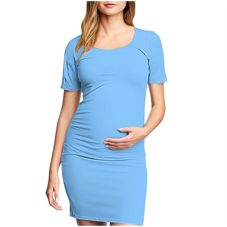 blue and white baby shower dress Angel Maternity Celine Baby Shower Smock Midi Dress in Blue/Floral