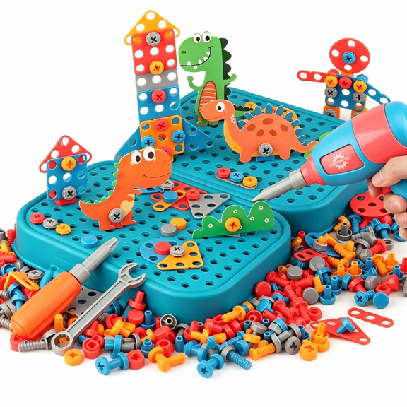 Drill & Build Kit Electric Toy Drill with 351 Pieces DIY Design Construction Toys for Boys Girls Gift for Birthdays, Christmas